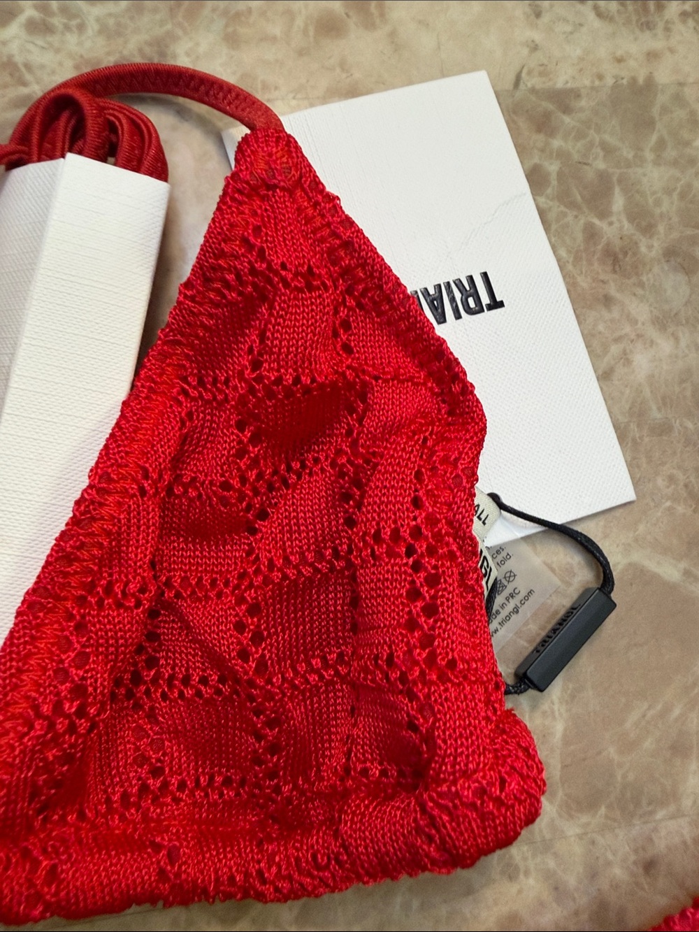 triangl swimwear Red Crochet Triangle Bikini Set with Cover-Up - Picture 4 of 9